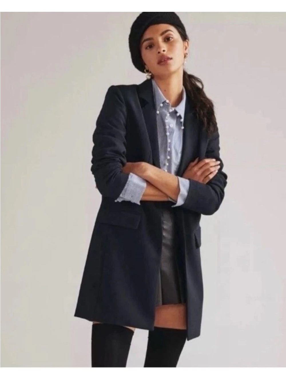 Anthropologie Maeve Slim Straight Longline Blazer Size 4 P Petite Oversized Navy